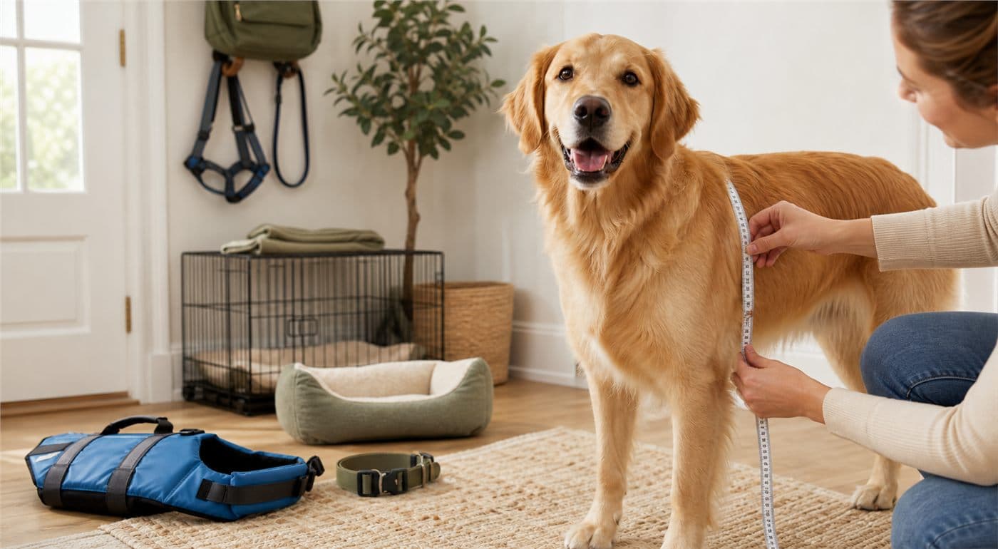 Dog owner measuring a dog for gear sizing